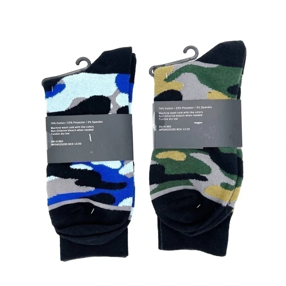 True Religion Men’s Crew Socks Camo 2 Pair - 1 Blue 1 Green Cotton New NWT